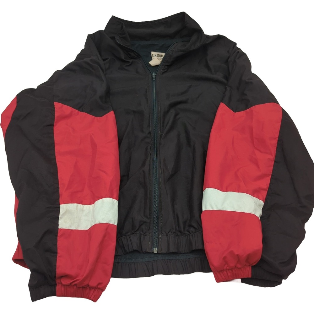 Vintage Unique Sales Co Windbreaker Jacket Large Black Red White Colorblock Zip